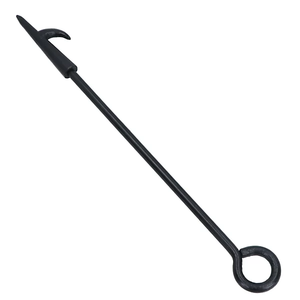 Pique-foyer nordique en fer avec crochet et poignée annulaire, revêtement noir en poudre, pour usage extérieur en jardin - Product Image 1