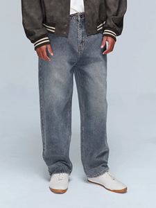 กางเกงยีนส์เดนิมทรงตรงสไตล์วินเทจสำหรับผู้ชาย ลุคหลวมสบายๆ สตรีทแวร์ แฟชั่นขายส่ง กางเกงผ้าฝ้ายใส่ได้ทุกวัน - Product Image 3