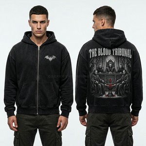 Custom Heavyweight Blue Acid Wash Hoodie Men Vintage Oversized Streetwear Pullover Sanguine Bat Graphic Print Hooded Sweatshirt - Product Image 6