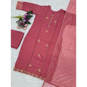 ผ้าเรยอนปักลายพื้นด้านบนพร้อมสีพีช Dupatta จากนักออกแบบ - Product Image 3