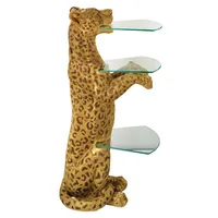 Table basse de luxe en métal doré en forme de léopard avec plateau en bois, hauteur réglable, rangement, portable, design moderne, pour salon, usage intérieur