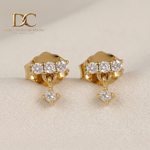 Boucles d'oreilles en or massif 9 carats avec diamant de laboratoire certifié IGI, taille brillant rond, fabrication artisanale unique, bijoux pour femme, occasion spéciale - Product Image 1