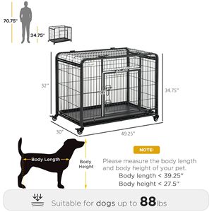 Gabbia per cani in metallo resistente da 49 pollici, per razze di taglia grande, grigio scuro, pieghevole, con vassoio, ruote bloccabili, motivo animale, per allevamento di polli e animali domestici - Product Image 3