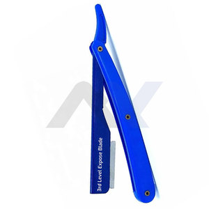 Navaja de afeitar deslizante azul mate Expose Blade para barberos, personalizable con logo, navajas de afeitar rectas, suministros de barbería - Product Image 1