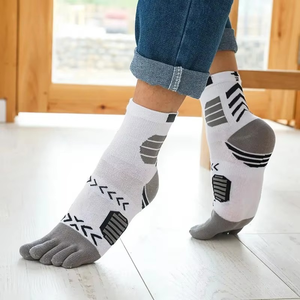 Blue Green Geometric 5 Toe Athletic <b>Socks</b> Ankle Length Quick Dry Knitted for <b>Running</b> Adults Summer Wear - Product Image 2