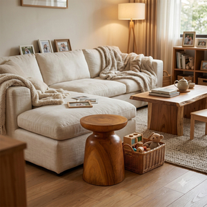 Taburete de madera maciza de suar con detalles de hongos Niwara Bisoepo, diseño rústico moderno, calidad premium, hecho a mano, duradero, multiusos. - Product Image 3
