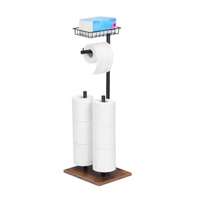 Portarrollos de Papel Higiénico de Metal Negro con Base de Madera, Diseño Moderno y Ecológico, Marca Daood Sons, para Baño, Venta al Por Mayor - Product Image 1