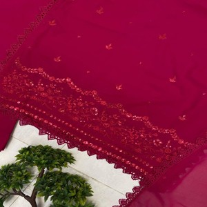 Conjunto de Kurta VASTRA COTTAGE de Diseño con Georgette Sintético y Detalles de Espejo, con Pantalón Bootcut y Dupatta, para Fiestas y Eventos Festivos, para Mujer - Product Image 5