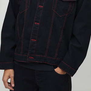 Veste en jean décontractée brodée coupe oversize coupe-vent à épaules tombantes pour homme, noire délavée, 100 % coton, hiver - Product Image 3