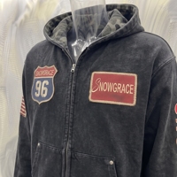 Sweat-shirt noir Snowgrace à fermeture éclair, avec patch brodé, coupe ample, unisexe, décontracté, 100% coton, veste pour l'automne