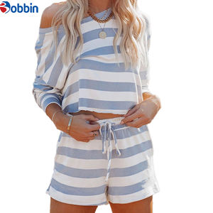 ชุดเซ็ตผู้หญิงมาแรง พิมพ์ลายทาง โลโก้สั่งทำ คอกลม แขนยาว ชุดลำลองใส่บ้าน ผ้าถัก ชุดนอนผ้าฝ้ายสำหรับผู้หญิง - Product Image 6