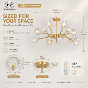 <b>Large</b> Round Modern Gold Crystal Sputnik <b>Chandelier</b> 15 Light G9 Iron Flush Mount For Living Room Dining Room Bedroom - Product Image 3