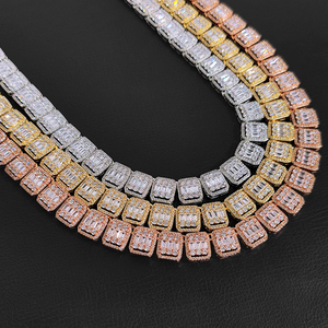 Mens 925 Silver Moissanite Baguette Iced Tennis Chain Pave Square Link Luxury <b>Statement</b> <b>Necklace</b> For Men - Product Image 6