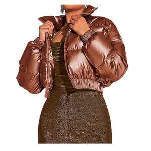 Women's Glossy <b>Cropped</b> <b>Puffer</b> <b>Jacket</b> Shiny Patent Bubble Coat Winter Warm Zip Up Short Padded Fashion Streetwear Outerwear Gray - Product Image 5
