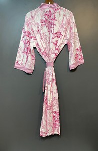 Kimono Romántico Clásico Estilo Boho para Festival, 100% Algodón, Cuello en V, Largo Completo, Estampado a Bloques, Secado Rápido, Elegante, Primavera Verano - Product Image 3