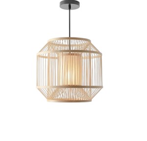 Lampe suspendue artisanale en rotin écologique, abat-jour tissé, luminaire bohème pour chambre à coucher ou hôtel - Product Image 1