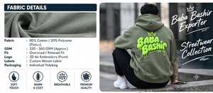 Foto profesional de estudio de cuatro sudaderas con capucha de felpa 100% algodón premium en negro, carbón, beige y verde oliva, de secado rápido, con diseño de bolsillo, unisex. - Product Image 4