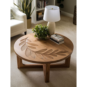 Round <b>Solid</b> Teak <b>Wood</b> Coffee <b>Table</b> Hand Carved <b>Top</b> Minimalist Living Room Furniture Indonesia Supplier - Product Image 1