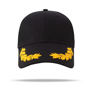 Casquette Trucker en Mousse Noire à 5 Panneaux avec Logo Personnalisé, Broderie 3D Feuilles de Chêne et Corde Dorée, Style Capitaine, pour la Pêche - Product Image 5