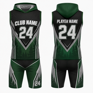 Ensemble de maillots de basket-ball personnalisés MEGAMAPLE, vert, noir, blanc, 24, respirant, en spandex, uniformes unisexes pour adultes avec capuche - Product Image 1