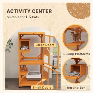 Casetta Classica per Gatti in Legno Arancione, Villa Rettangolare con Ruote per Facile Spostamento, per 1-3 Gatti, in Materiale di Abete, per Interni, per Piccoli Animali - Product Image 4