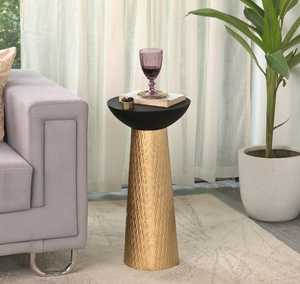 Best In Class Modern <b>Round</b> Coffee <b>Table</b> With <b>Gold</b> Textured Base And Black Top For Living Room Furniture - Product Image 5