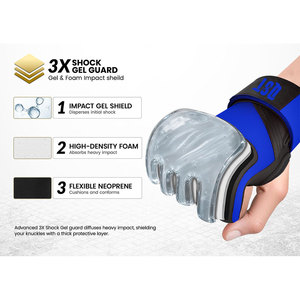 Gants de boxe d'entraînement en gel à demi-doigts avec sangle longue pour poignet, pour hommes et femmes, équipement de karaté, fermeture auto-agrippante, protection - Product Image 3