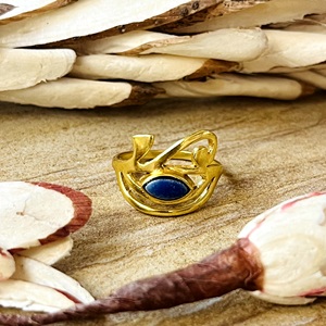 Unique Design <b>Lapis</b> <b>Lazuli</b> <b>Ring</b> Boho Brass Jewelry for Women 18k Gold Plated Egyptian Eye Statement <b>Ring</b> for Wholesale/OEM/ODM - Product Image 1