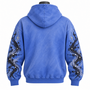 Blue <b>Gothic</b> Zip-Up <b>Hoodie</b> with Rhinestone Embellished Design Unisex Regular Fit Velour Casual Winter Sweatshirt - Product Image 6