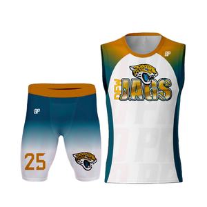 Uniformes de football américain 7v7 personnalisés par sublimation, 100% polyester, collection d'équipe, maillots et pantalons personnalisés avec logo, football américain - Product Image 1