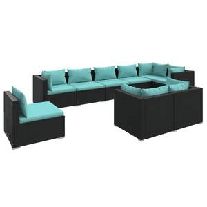 Set salotto in 9 pezzi in Poly Rattan nero con cuscini mobili da esterno - Product Image 2