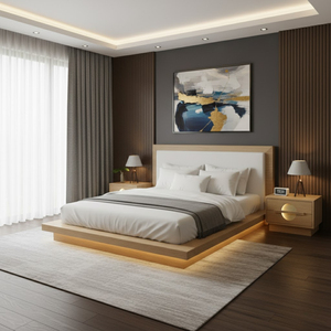Minimalist Scandinavian Pine Twin Platform <b>Bed</b> Solid Wood Eco-Friendly Soft <b>Headboard</b> Design - Product Image 5