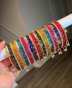 Últimos Brazaletes Kashmiris con Diseño de Gotas de Lluvia, Chapados en Oro, Tradicionales, de Cristal, Churiyan, Brazaletes de Moda para Mujer, Conjuntos Nupciales para Bodas - Product Image 3