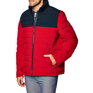Custom Men's Orange Quilted Puffer Jacket Mandarin Collar Zipper Closure Windproof Casual Canvas Outerwear Hooded Regular Fit - Product Image 4
