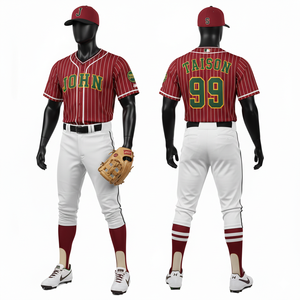 Uniforme de baseball pour hommes, jersey rayé en polyester premium 200 GSM, pantalon crème, logo brodé personnalisé - Product Image 3