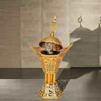 Ensemble brûleur de bakhoor pyramidal en bois fait main avec couvercle sculpté incrusté de Bouddha, encensoir à oud et boîte porte-charbon