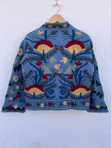 Veste matelassée coupe-vent respirante brodée de fleurs vintage faite à la main |   Manteau réversible automne/hiver |   Coton écologique - Product Image 3