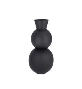 Vase Totem Noir Mat |   Pot de fleurs circulaire en métal artisanal |   Vase d'art nordique abstrait pour fleurs séchées |   Vases de table - Product Image 1