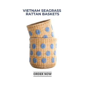 Multi-Use Handwoven Seagrass and Rattan <b>Foldable</b> Artisan-made Vintage Storage <b>Basket</b> for Living Room with Blue Floral Pattern - Product Image 2