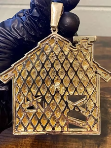 จี้โมอิสซาไนต์ทรงบ้าน จี้ฮิปฮอป เงินแท้ 925 ประดับเพชร จี้แบบสองสีสั่งทำพิเศษ ผ่านการทดสอบเพชร - Product Image 6