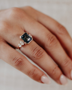5.75 CT Blue Emerald Cut Diamond Engagement <b>Ring</b> Rhodium Plated Christian 14K Rose Gold Cluster <b>Ring</b> for <b>Men</b> Promise - Product Image 5