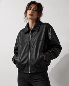 <b>Burgundy</b> <b>Leather</b> <b>Jacket</b> For Women Oversized Vintage <b>Jacket</b> Bomber <b>Jacket</b> For Her Black, Brown - Product Image 4