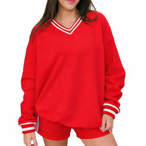 เสื้อสเวตเชิ้ตคอวีผู้หญิง รับผลิตแบบ OEM ODM โลโก้สั่งทำ ขายส่งจำนวนมาก ยอดขายดี เสื้อพูลโอเวอร์ผ้าฟลีซสำหรับฤดูหนาว เสื้อผ้าลำลองแนวสตรีท ผู้ผลิต - Product Image 3
