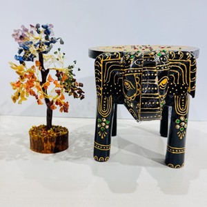 Hand-Painted Mango Wood <b>Elephant</b> Stool | Tribal Design Wooden Seat Wholesale - Product Image 3
