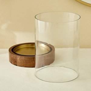 Lanterne à bougie en verre moderne avec base en bois, porte-bougie décoratif pour centre de table, idéal pour la maison et les mariages - Product Image 5