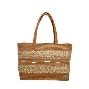 Sac fourre-tout naturel tendance fait main en jonc de mer et coton tressé, sac à main bohème rustique pour l'été, la plage et les voyages - Product Image 4