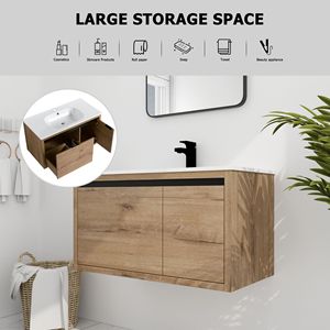 Mobile da Bagno da Parete da 36 Pollici con Lavabo in Gel e Specchi Eleganti - Product Image 6