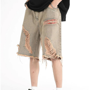 <b>Men</b> Drawstring Acid Wash Distressed <b>Shorts</b> Street Wear <b>Quick</b> <b>Dry</b> Breathable French Terry Cotton Vintage Acid Wash <b>Shorts</b> - Product Image 4