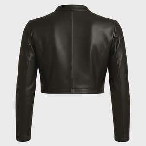 เสื้อแจ็คเก็ตหนังสีดำแบบครอปทำมือสำหรับผู้หญิง - เสื้อแจ็คเก็ตหนังสีดำแบบครอปสำหรับผู้หญิง - Product Image 2