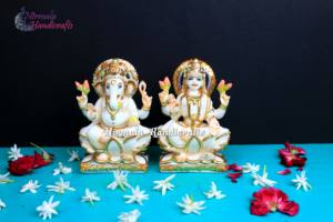 รูปปั้นพระลักษมีพระพิฆเนศทำจากเรซิ่น งานแฮนด์เมด ดีไซน์แบบดั้งเดิม สำหรับโต๊ะบูชา ของตกแต่งทางศาสนา - Product Image 3
